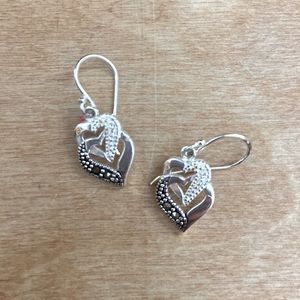 Silver double heart earrings